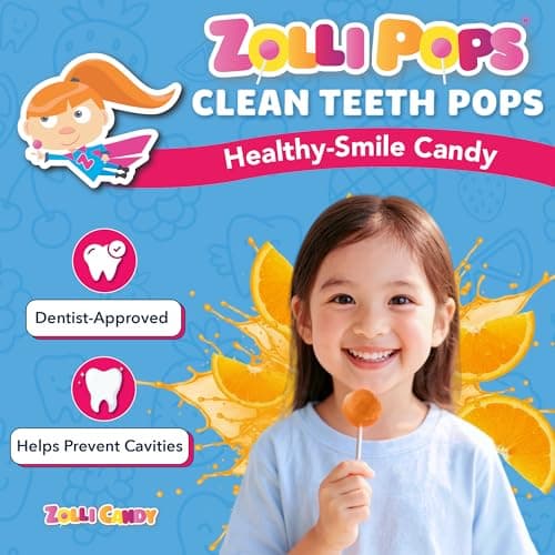 Zollipops Clean Teeth Pops Sugar Free Candy, Dye-Free Lollipops - Keto & Diabetic-Friendly, Dentist-Approved Treats for Kids (Orange, 3.1 oz) — view 2