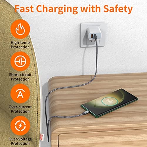 USB Type C Cable,USB A to USB C 3A Fast Charging (3.3ft 2-Pack) Braided Charge Cord Compatible with iPhone 15 16 17 Pro Max,Samsung Galaxy S10 S9 S8 Plus,Note 9 8,A11 A20 A51,LG G7 V30 V35,Moto Z2 Z3 — view 2