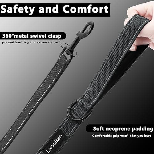 LIEVUIKEN Dog Leash 4ft Long, Double Handle Dog Leash for Safety Control Training, Heavy Duty Dogs Leads with Traffic Padded Handles, Reflective Leashes for Small Medium Large Dogs(4ft, Black) — view 2