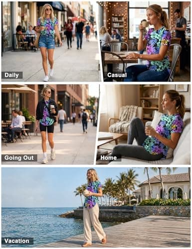 LOMON Loose Workout Tops for Womens Short Sleeve Athletic Shirts Quick Dry Moisture Wicking UV Sun Protection Hiking Gym Tees Floral Print 1, Medium — view 3