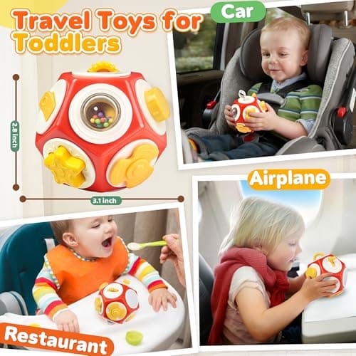 Chilvil Busy Cube Busy Board for 1 Year Old, Montessori Sensory Toys Airplane Car Travel Activities for 12-18 Month Boy Girl Gifts Valentine Day's Gifts for Baby Toddler Easter Basket Stuffer Gift — view 2