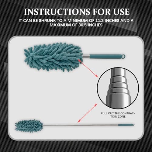 Rebvugr 2PCS Car Interior Duster with Extension Pole, Car Duster, 11.8" to 31.5" Retractable Dusters Auto Dash Cleaning Tool, Soft Chenille Detailing Brush for Cleaning Vehicles, Home (Blue) — view 4
