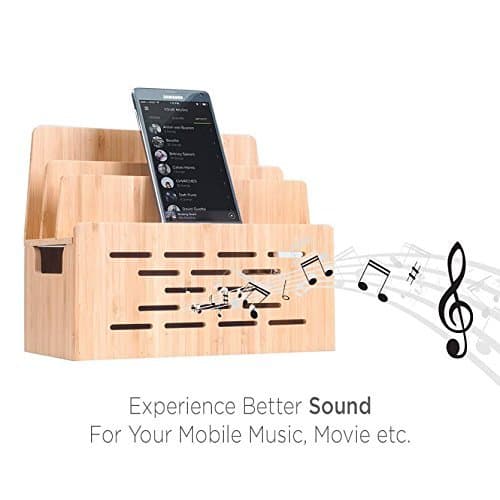 MobileVision Wood Charging Station Stand and Multi Device Organizer Charging Dock for Cell Phones, Tablets, & Electronic Devices