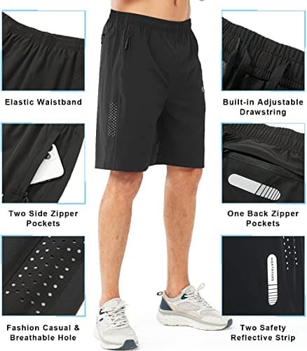 NORTHYARD Men's Athletic Running Shorts Gym Workout 7"/9"/5" Quick Dry Lightweight Sports Basketball Tennis 3 Zipper Pockets Black-9inch XL — view 3