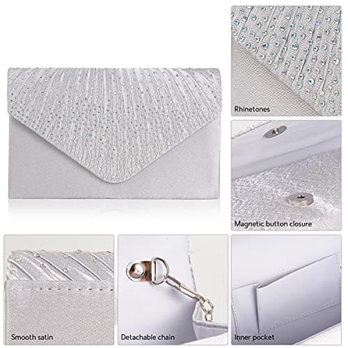 BBjinronjy Clutch Purse for Women Evening Bags for Women Formal Wedding Party Cocktail Prom Crossbody Purse Evening Handbags (Silver) — view 3