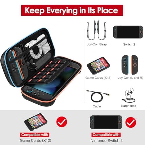 ivoler Carrying Case for Nintendo Switch 2 (2025 Model), Portable Hard Shell Pouch Carrying Travel Game Bag for Switch 2 Accessories Holds 12 Game Cartridge, Black