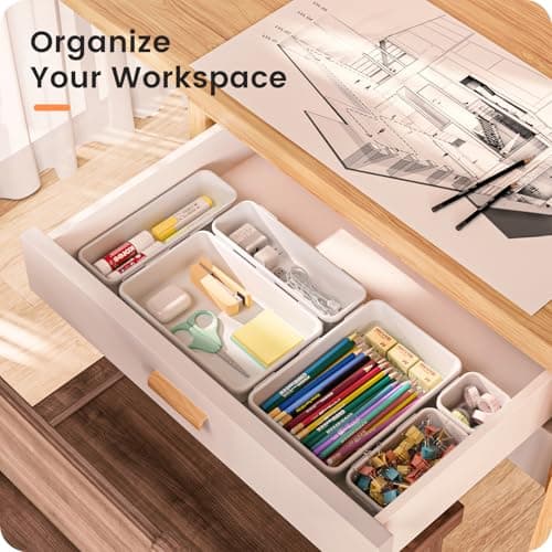 【Military Grade】A-LuGei Drawer Organizer,【𝟱𝗦𝗶𝘇𝗲】Makeup organizer,【Holds 177 Items】Bathroom Organizers and Storage,Organization and Storage,Desk Drawer Organizer for Vanity【White】 — view 4