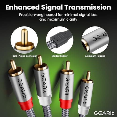 GEARit RCA Cables 1ft OFC, RCA Cables Car Audio with Dual Shielding & Gold-Plated Connectors, RCA Cable for Subwoofer Cable, Hi-Fi System, Amplifier, Active Speakers, Gaming Consoles — view 4