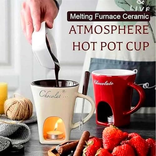 CREHNIL Chocolate Melting Mug Cheese Candy Mini Fondue Pot With Forks — view 2