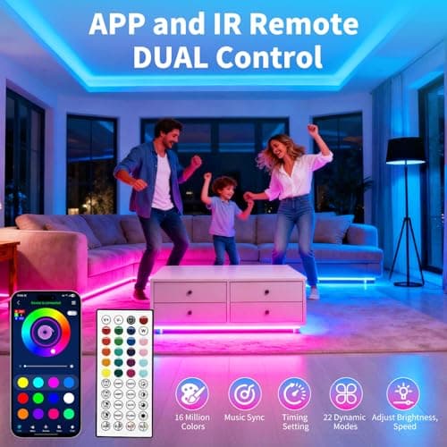LCTKJTP LED Strip Lights,RGB Music Sync Color Changing Led Lights with Smart App Control Remote & Remote Control,LED Lights for Bedroom,Room Essentials,Sense of Atmosphere Decorations(50FT-1Roll) — view 4