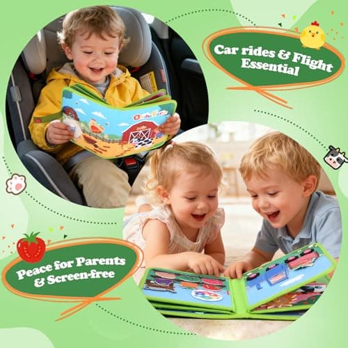 OCHIDO Busy Book for Toddlers 1-3, Montessori Farm Quiet Book with Finger Puppets, Soft Sensory Activity Book for Travel Learning, Christmas Birthday Gift for Boys & Girls — view 3