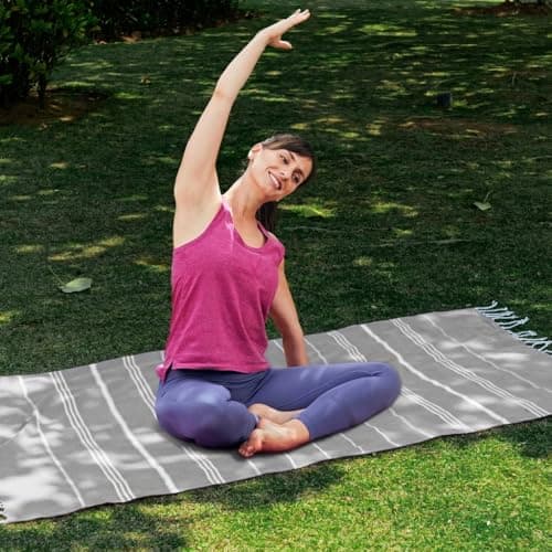 Aegero Turkish Beach Towel, 36"x71" Quick Dry Sand Free Oversized Bath Pool Swim Towel, Lightweight Travel Turkish Towels Vacation Essentials, Light Gray — view 3