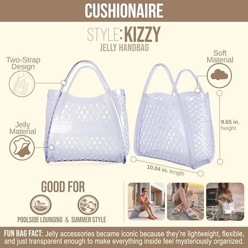 CUSHIONAIRE Kizzy Clear Jelly Tote Bags for Women, Lightweight Waterproof Beach Purse with Open Top and Lattice Cutout, Clear — view 3
