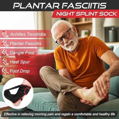 Plantar Fasciitis Night Splint Sock: Soft Plantar Fasciitis Brace with Arch Support for Sleeping Achilles Tendonitis Foot Drop Heel Pain - Plantar Fasciitis Relief for Women and Men Black-Red (Large)