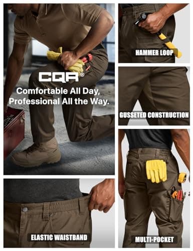 CQR Men's Quick Dry Work Pants, Water Resistant Outdoor Tactical Pants, Lightweight Stretch Cargo Hiking Pants, Work Pants Tundra, 36W x 32L — view 5