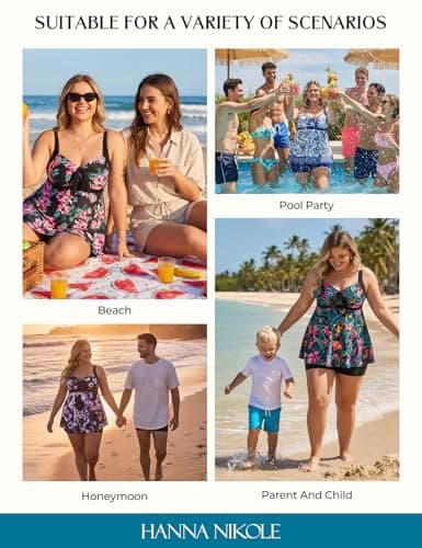 Hanna Nikole Women Plus Size Tankini Swimsuit, Two Piece Bathing Suits with Shorts, 2026 Flowy Swimwear Purple White Flowers 24W