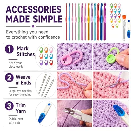 Bofoho 14 Sizes Aluminum Crochet Hooks Set 2.0–10.0mm, Colorful Lightweight Metal Crochet Needles for Beginners, Crochet Hook Kit for Yarn Crafts, Scarves, Hats, Blankets & Amigurumi — view 3