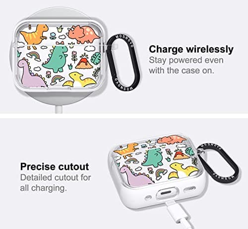 MOSNOVO for Airpods Pro & Airpods Pro 2 Case, Protective Clear Case with Shockproof Dual Layer Hard Luxe Metal Ring Designed for Airpods Pro 2 Generation - Dinosaur Land — view 4