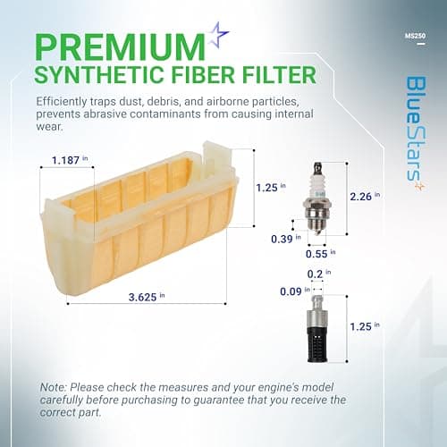 BlueStars MS250 Air Filter Kit - For Stihl 021 023 025 MS210 MS230 MS250C MS210C MS230C MS 250 230 210 Chainsaw Parts - Replaces 1123 120 1613, 1123 120 1612 with Fuel Filter Spark Plug — view 2