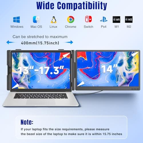 KEFEYA Laptop Screen Extender 14", FHD 1080P IPS Laptop Monitor Extender, Portable Monitor for Laptops 13-17" with USB-C/HDMI Port, Plug n Play for Windows/Mac/Android/Switch/PS5 — view 5