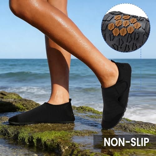 Water Shoes for Women Men Barefoot Beach Swim Aqua Socks Summer Wide Slides Sandals Quick Dry Pool River Sea Sock Shoes (Black, US Footwear Size System, Adult, Men, Numeric Range, Medium, 5, 6) — view 2