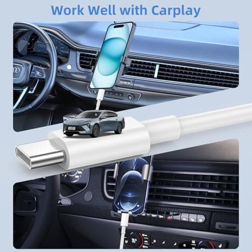 USB to USB C Cable, 2Pack [3FT+6FT] Car Carplay Charging for iPhone 17 Charger Cord, for Apple 17 Air/16/15/Pro/Pro Max/Plus USB A to Type C Cable, for iPad Pro 12.9/11, Air 5th/4th Gen — view 2