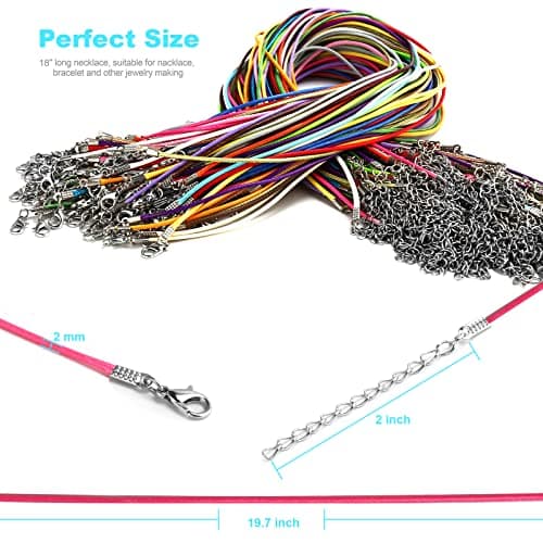 100Pcs Leather Necklace Cord with Clasps, Rope Necklace String, 25Color Necklace Cords for Pendants, 19.7" Premium Necklace Chains for Jewelry Making Supplies, 1.5mm Waxed Necklace Bracelet Cord DHOOZ — view 2