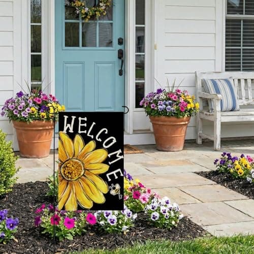 CROWNED BEAUTY Spring Summer Daisy Bee Garden Flag for Outside 12x18 Inch — view 2