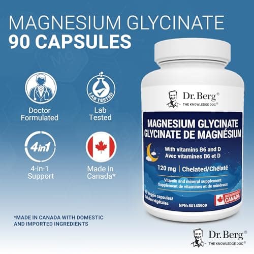 Dr. Berg Magnesium Glycinate 90ct – 4-in-1 Chelated for Muscle, Energy, & Immune Support– w/ D3, B6 & Zinc – 3rd Party Lab-Tested – No Fillers – Made in Canada with Domestic & Imported Ingredients