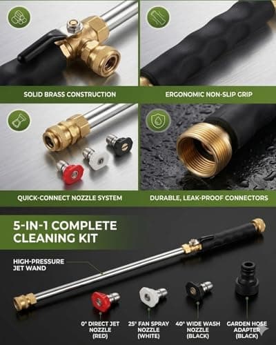 Jet Nozzle Power Washer for Garden Hose High Pressure Washer Wand with 3 Interchangeable Spray Tips Metal Hose Nozzle Cleaner for Car Patio Driveway Deck Outdoor Cleaning(Black)