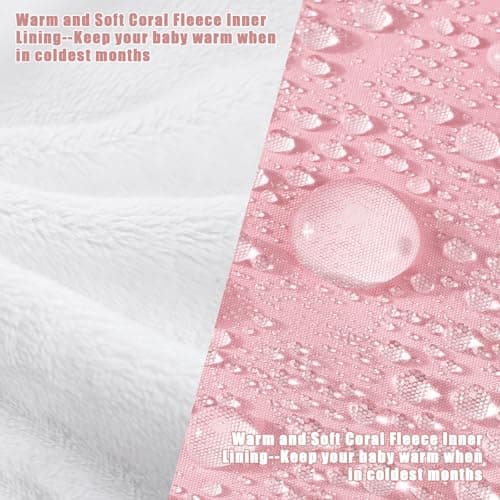 Yoofoss Stroller Cover for Winter, Toddler Stroller Footmuff Universal for Most Stroller, Water Resistant Warm Coral Baby Stroller Bunting Sleeping Bag Pink