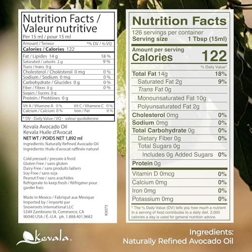 Kevala Avocado Oil, Cold Pressed | Neutral Flavour for High Heat Cooking & Skincare | Multipurpose Vegan Oil | Non‑GMO & Kosher Certified | 1.89 L / 64 Fl Oz