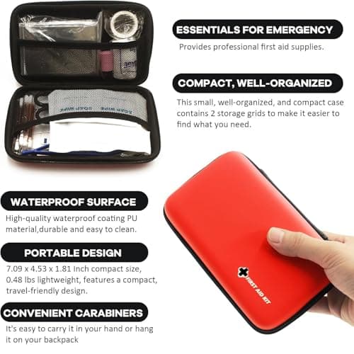 First Aid Kit Red Portable Compact Waterproof Mini Refill Supplies for Home Car Travel Camping Truck Hiking Sports Office Outdoor Emergencies — view 3