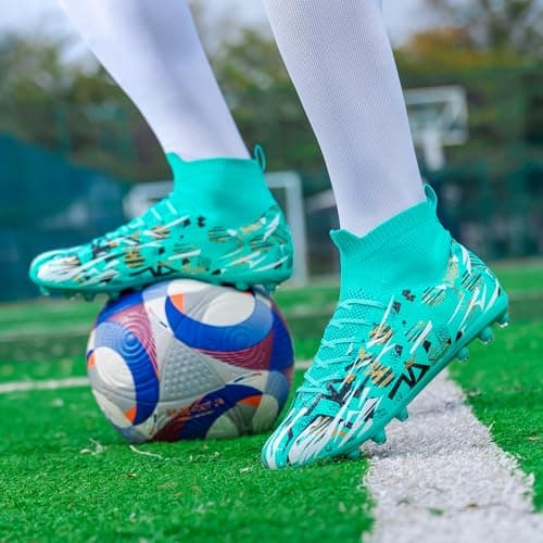 PMKZSES Kids Soccer Cleats High Top Football Cleats Boys Girls for Training Green