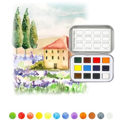 Grabie Pocket Watercolor Set of 12, Travel Watercolor Paint Set, Watercolor Paints, Art Supplies for Painting, Great Watercolor Set for Artists, Amateur Hobbyists and Painting (Essential Color) — view 2