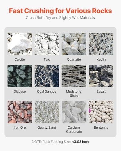 VEVOR Jaw Crusher Machine, 2.2KW High Power Rock Stone Crush Machine, 6.10 x 5.12 inch Feeding Port, 1740 RPM Speed Stone Shatter Grinder, Electric Stone Shatter 220V, for Rock Coal Glass Bottle