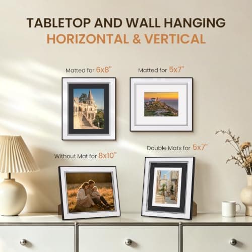 8x10 Black Picture Frame with Dual Mats - 4 Photo Display Options, 1 Pack — view 2