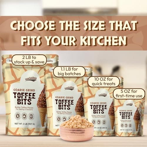 Snackathon Toffee Bits, Coarse Grind, 5 OZ Resealable Bag, Sweet & Crunchy Butter Toffee Pieces for Ice Cream Topping, Baking & Desserts, Made in USA — view 4