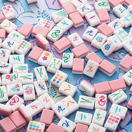 Soulchen 1.4 Inch Acrylic Pink American Mahjong Set 168 Blossom Numbered Tiles, Tiles Bag and Portable Case Classic Complete Mahjong Set for Adult Collection Gift — view 5