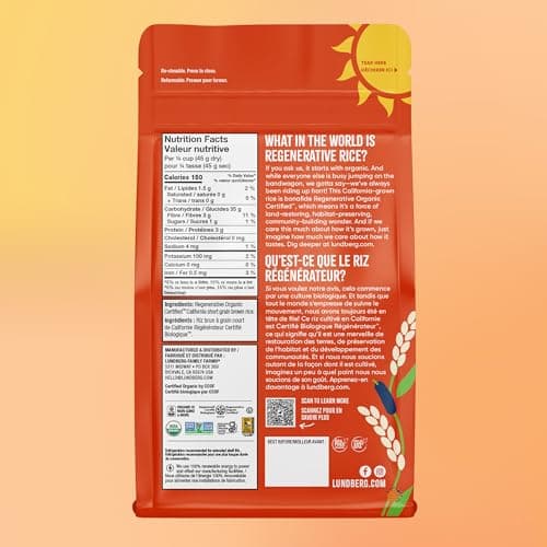 Lundberg Organic Short Grain Brown Rice - Regenerative Organic Certified Whole Grain Rice, High Fiber, Gluten Free, Resealable 907g Bag