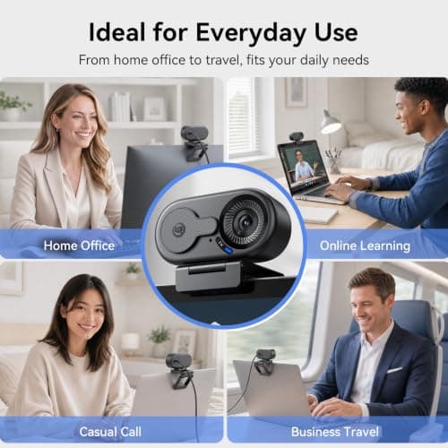 EMEET C100 2K Webcam for PC, Built-in Mic, Rotating Privacy Cover, Portable Metal Clip, Computer Camera for Home Office, Meetings, Learning, Streaming, External Webcam for Desktop, Laptop, PC USB-A — view 5