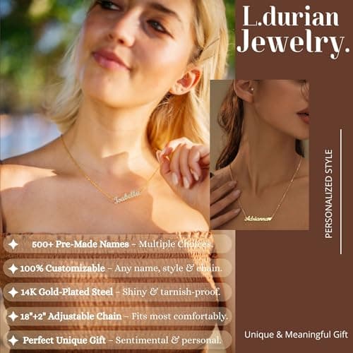 Ldurian Custom Name Necklace, Chloe Name Plate Pendant Necklace Pre Gifts, Charm Necklaces Jewelry for Birthday Anniversary