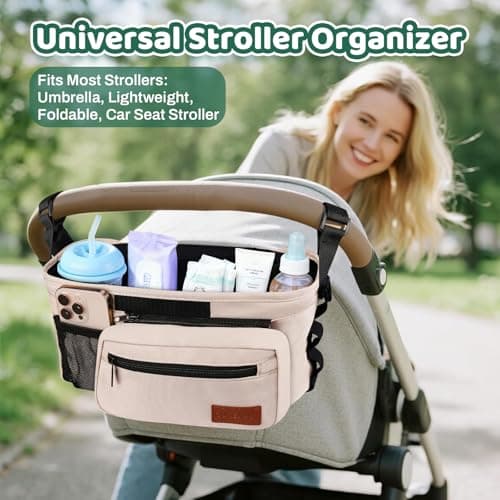Guiseapue Universal Stroller Organizer with Cup Holder: Baby Essentials, Stroller Caddy with Shoulder Strap, Detachable Phone Bag, Stroller Accessories, New Moms Baby Gifts — view 4