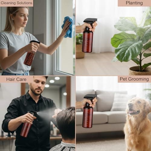 Hethyo Plastic Spray Bottle 16.9oz Empty Spray Bottles Refillable Container Trigger Sprayer for Cleaning Solutions, Water, Plants, Pet, Essential Oils, Hair, 2 Pack (Amber-scale) — view 5