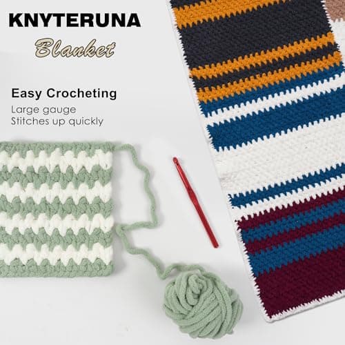 Knyteruna #6 Super Bulky Blanket Yarn for Crocheting - 4 Skeins(Each 10.5oz/300g, 220yds/201m), Chunky Chenille Thick Plush Big Soft Yarn for Crocheting Knitting Blankets, Sage Green — view 4
