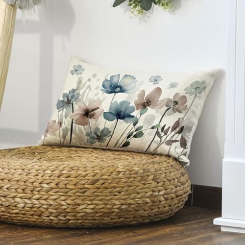 AVOIN colorlife Poppy Flowers Chinoiserie Spring Throw Pillow Cover, 12 x 20 Inch Blue Brown Seasonal Leaves Cushion Case Decoration for Sofa Couch Farmhouse — view 3