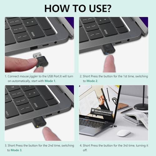 HOTLIFE Undetectable Mouse Jiggler, USB Mover Device Keeps PC Awake, Driver-Free Wiggler Auto Shaker with 3 Mode Switch Button to Keep Laptop Computer Screen Active, Black — view 5