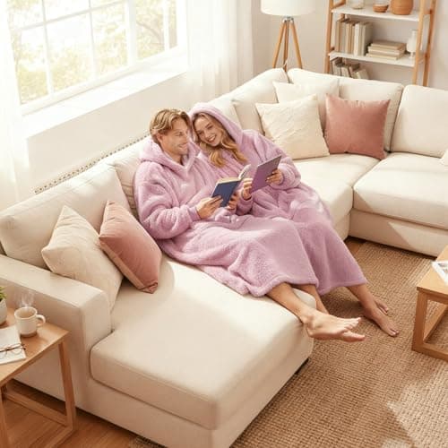 PJGGZ Wearable Blanket Hoodie for Women Men, Fleece Warm Comfy Hooded Sweatshirt with Pockets & Sleeves Cozy Gift for Adult(Pink,Oversize) — view 4