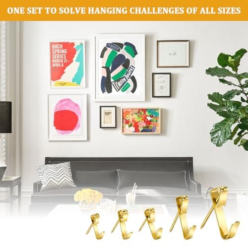 KURUI 214Pcs Picture Hanging Hooks, Renter Friendly Picture Hanging Kit with Heavy Duty Picture Hangers and Hardware Nails, for Frame, Painting, Art and Photo, on Drywall,Plaster, and Wood Wall — view 3