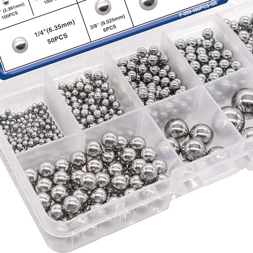 Taiss 490PCS Precision Balls 8 Sizes,Bicycle Bearing Balls 1/2" 3/8" 1/4" 7/32" 3/16" 5/32" 1/8" 3/32" Precision Steel Ball Assortment Kit,Metal Balls F-099-490PCS-GE — view 2